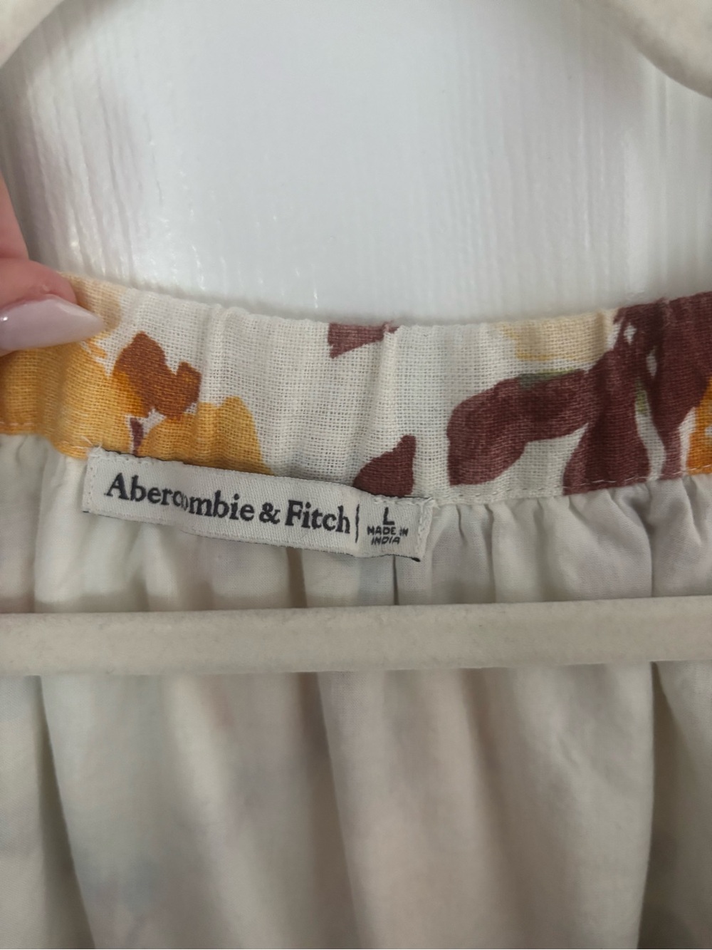 Abercrombie & Fitch Cream Floral Puff-Sleeve Peplum Top with Yellow Accents - Picture 3 of 4